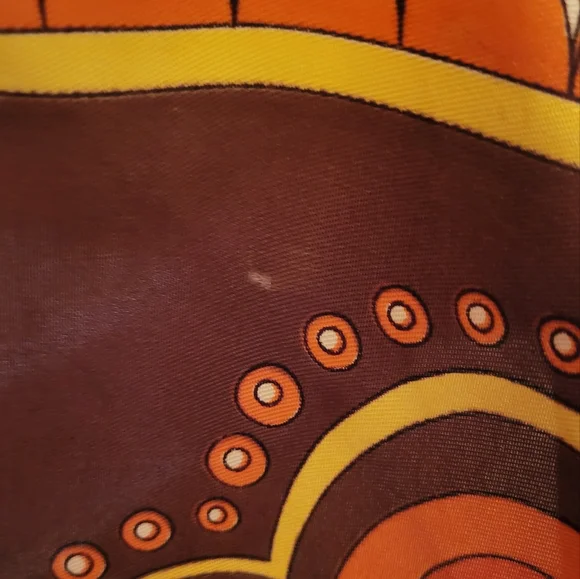 2/$12 Vintage 70's Brown, Orange and Yellow 100% Silky Polyester Scarf - Picture 5 of 5